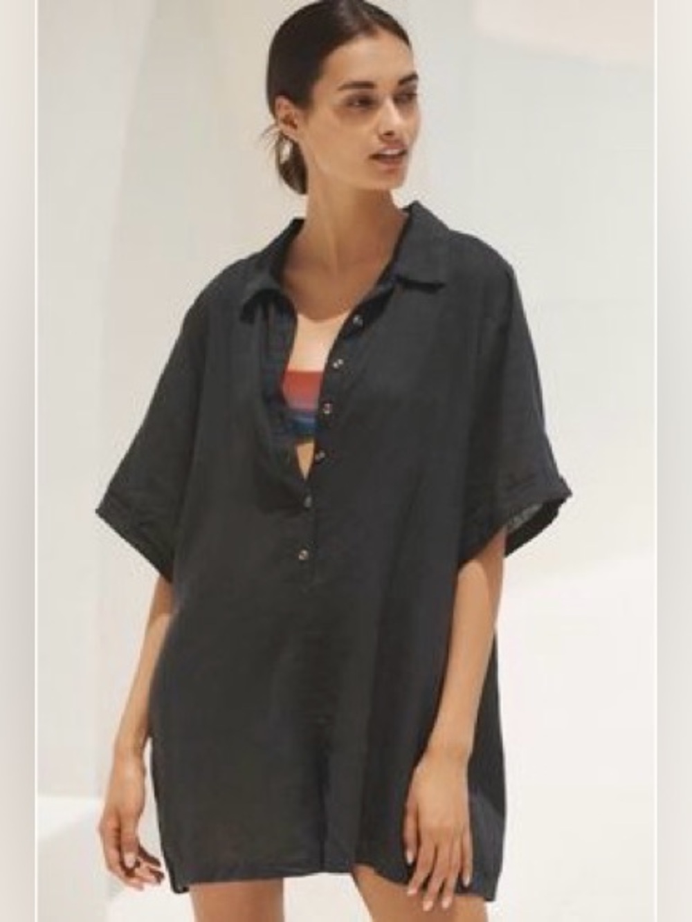 Anthropologie Short Sleeved Collared Linen Romper NWT